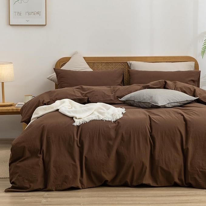 BESTOUCH Duvet Cover Set 100% Washed Cotton Linen Feel Super Soft Comfortable by BESTOUCH