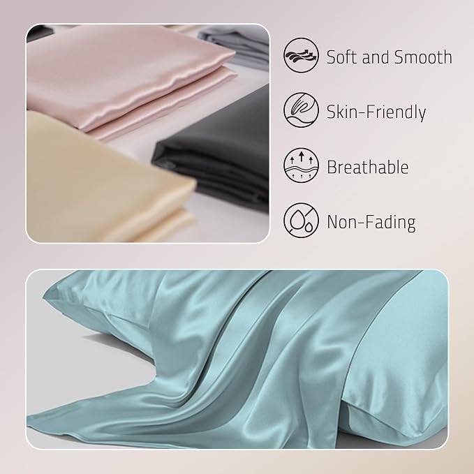 Gabire Mulberry Silk Pillowcases Set of 2, Both Sides Real Silk Pillowcase - Image 2
