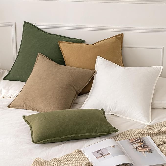 MIULEE Decorative Linen Euro Sham Pillow Covers 28x28 Inch Cream White Boho - Image 5