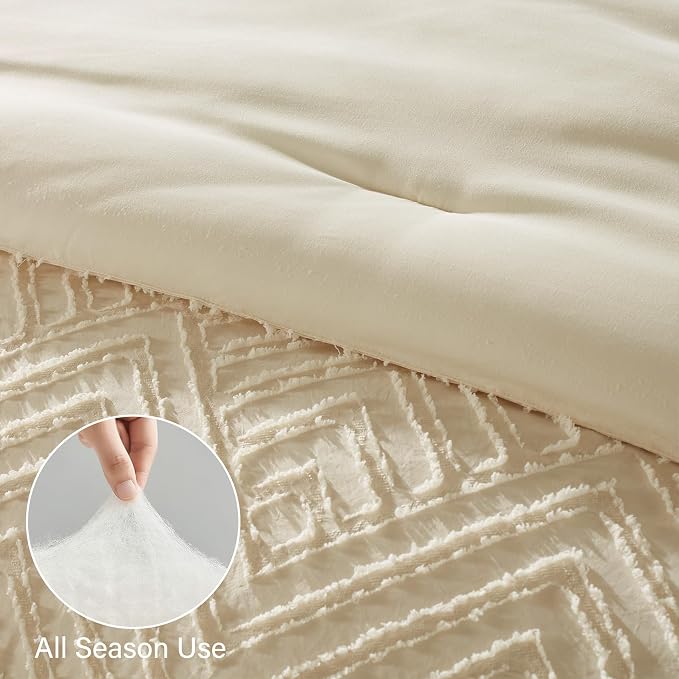Zzlpp Twin Comforter Set 5 Pieces, Cream Tufted Bed in a Bag - Image 5