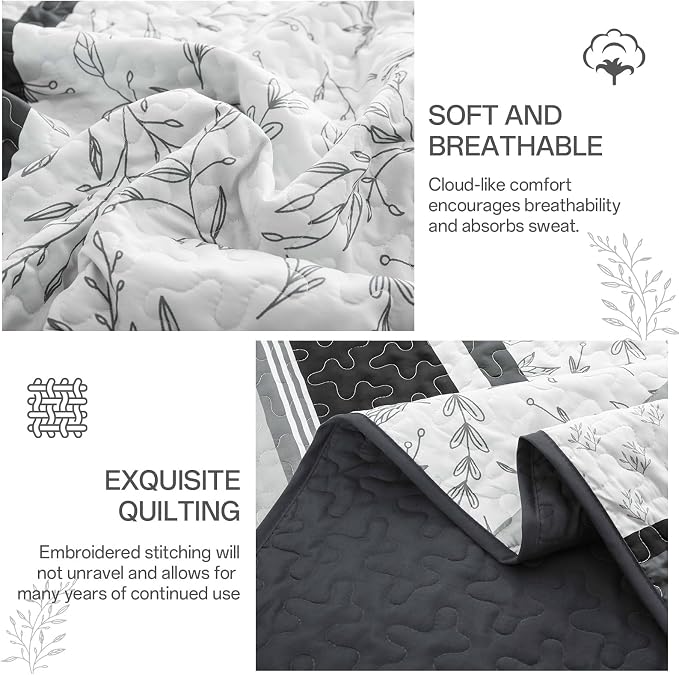 Quilt Set King Size, 3 Piece Soft Lightweight Microfiber Quilt Bedding Set - Image 5
