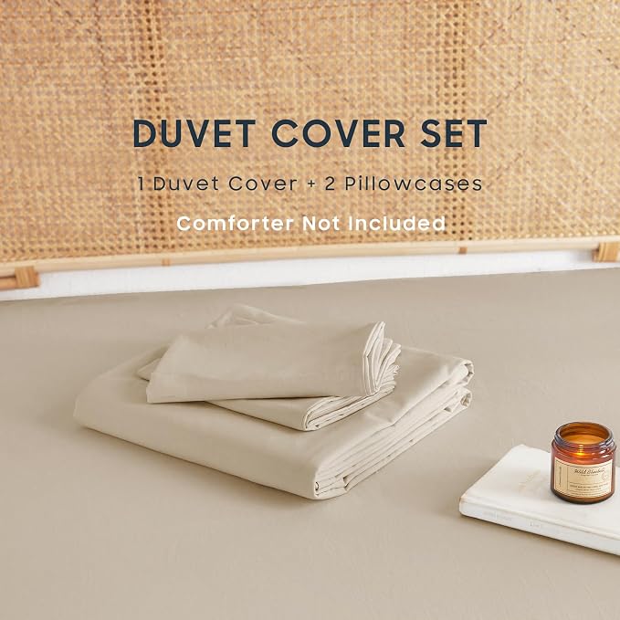 Wake In Cloud - Cotton Duvet Cover Set, Queen Size, Khaki Linen Color, 100% - Image 2
