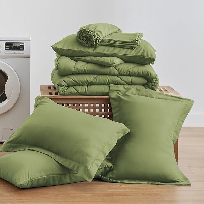 Love's cabin Full Comforter Set Olive Green, 7 Pieces Full Bed in a Bag - Image 6