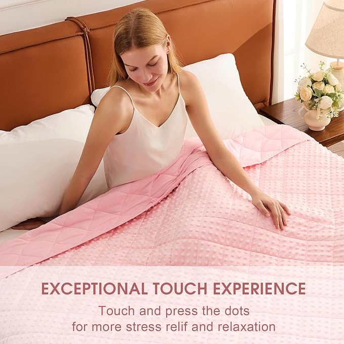 Pink Weighted Blanket for Adults 12lbs, Twin Full Size Breathable Cooling Minky - Image 3