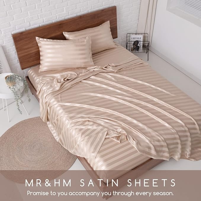 MR&HM Satin Bed Sheets, Full Size Sheets Set - Image 7