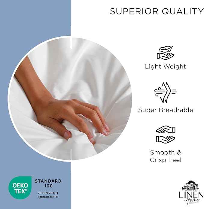 Linen Home 100% Cotton Percale Weave Fitted Sheet, Queen Size, Baby Blue - Image 5
