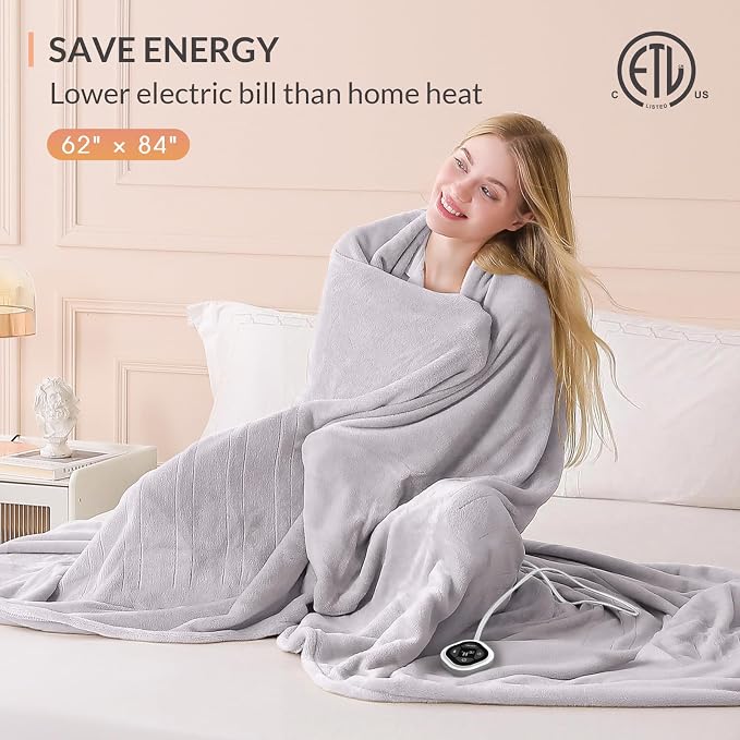 HOMLYNS LuxeHeat Heated Blanket Electric Blanket Twin Size, Soft Flannel Sherpa - Image 6