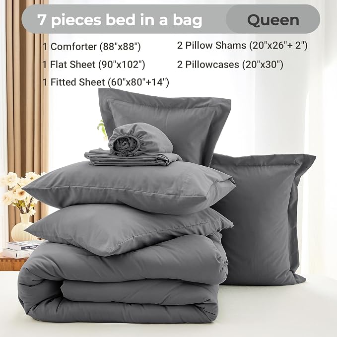MUXHOMO 7 Pieces Queen Comforter Set, Soft Bed in a Bag Queen Size, All Season - Image 4