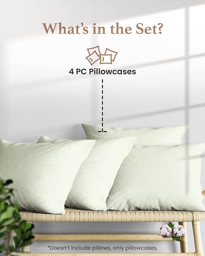 Set of 4 Pillow Cases King, 800 TC 100% Egyptian Cotton, Silky Soft Sateen - Image 2