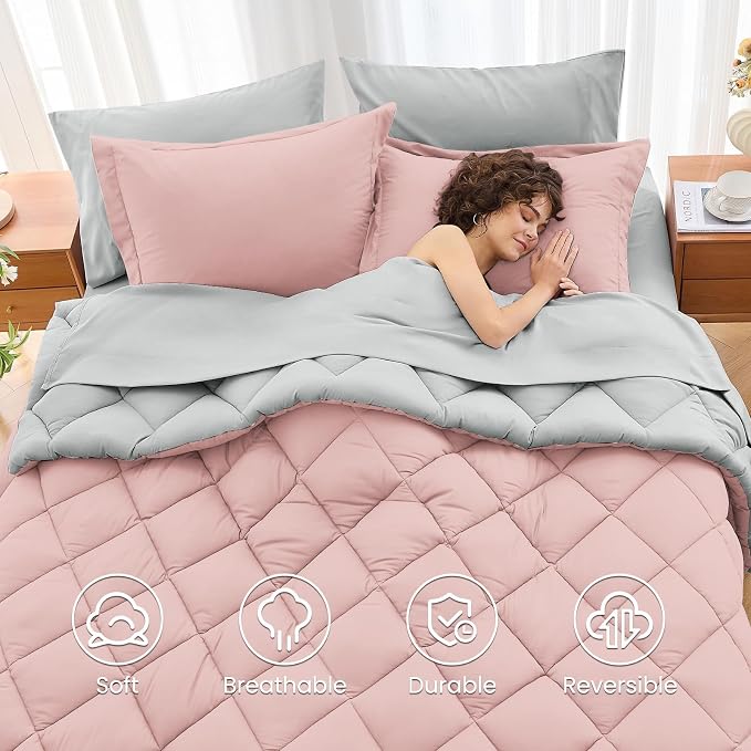 MUXHOMO 7 Pieces Oversized Queen Comforter Set, Reversible Bed in a Bag - Image 6