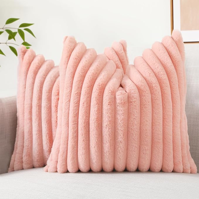decorUhome Summer Cozy Faux Fur Throw Pillow Covers 20x20 Set of 2 Decorative by decorUhome