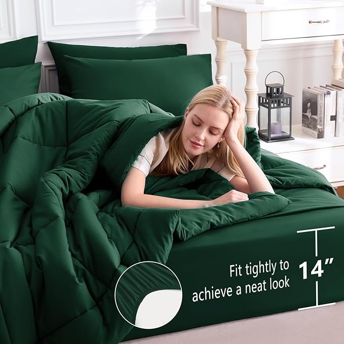 CozyLux Oversized Queen Comforter Sets Emerald Green, 7 Pieces Bed in a Bag - Image 5