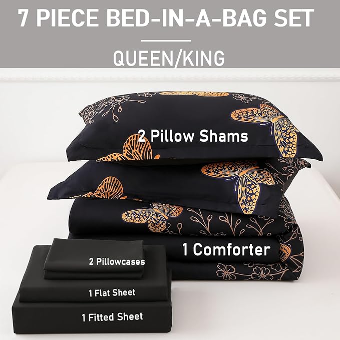 Yogeneg 7 Piece Bed in a Bag Queen Size Comforter Set Black Bedding Set - Image 6