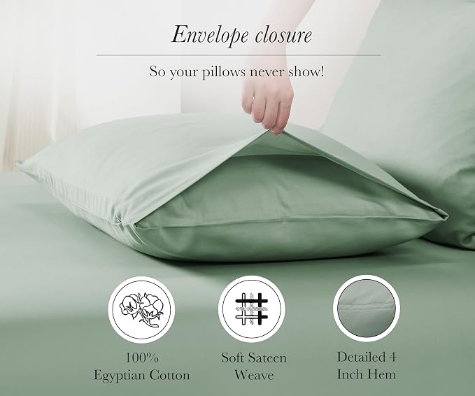 100% Egyptian Cotton King Size Pillow Cases 2, Sateen Weave, Breathable King - Image 5