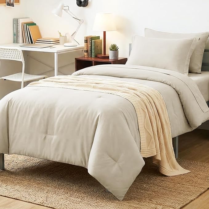 CozyLux Twin XL Comforter Set Beige, 5 Pieces Bed in a Bag Twin Extra Long by CozyLux