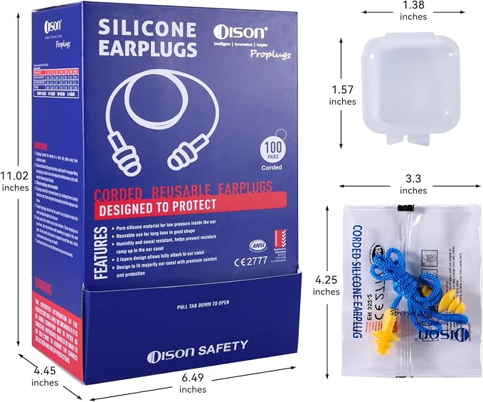 Dison 100Pairs Silicone Ear Plugs, 32dB Corded Reusable Earplugs - Image 3