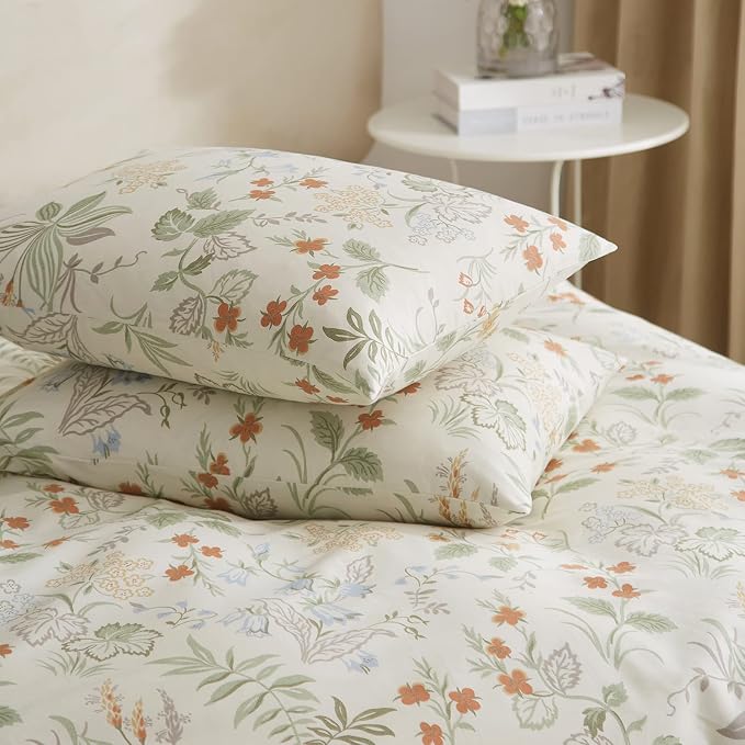 mixinni Floral Duvet Covers King Size Botanical Flower Leaf Printed on White - Image 7