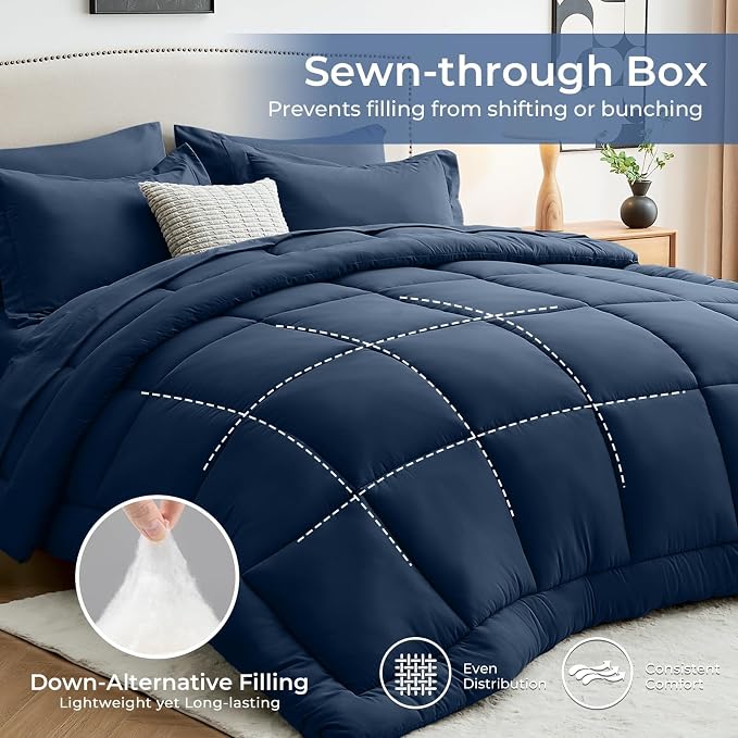 Sasttie Full Size Comforter Sets, 7 Pieces Bed in a Bag Full, Complete Bedding - Image 7