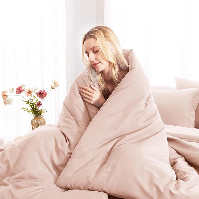 CozyLux Queen Comforter Set Blush Pink, 7 Pieces Bed in a Bag Queen Comforter - Image 9