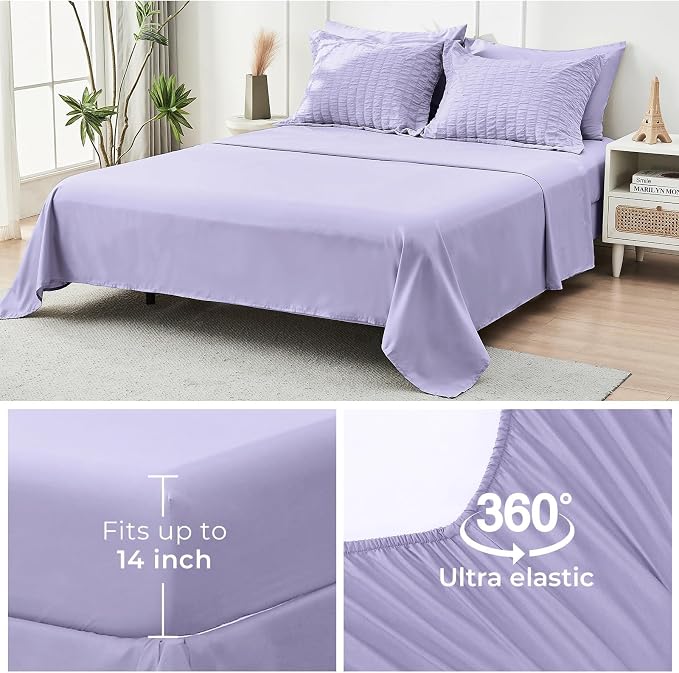 HYMOKEGE Light Purple King Size Comforter Set Seersucker 7 Pieces, All Season - Image 7