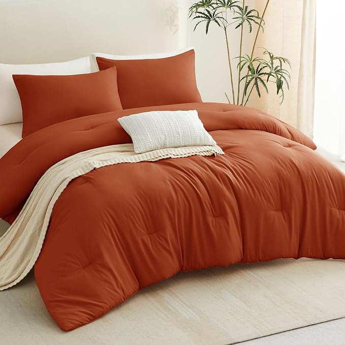 CozyLux Oversized King Comforter Set Terracotta, 3 Pieces 120x98 Solid - Image 9