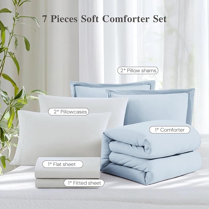 WRENSONGE King Comforter Set, 7 Pieces Ice Blue Soft Bed in a Bag King - Image 7