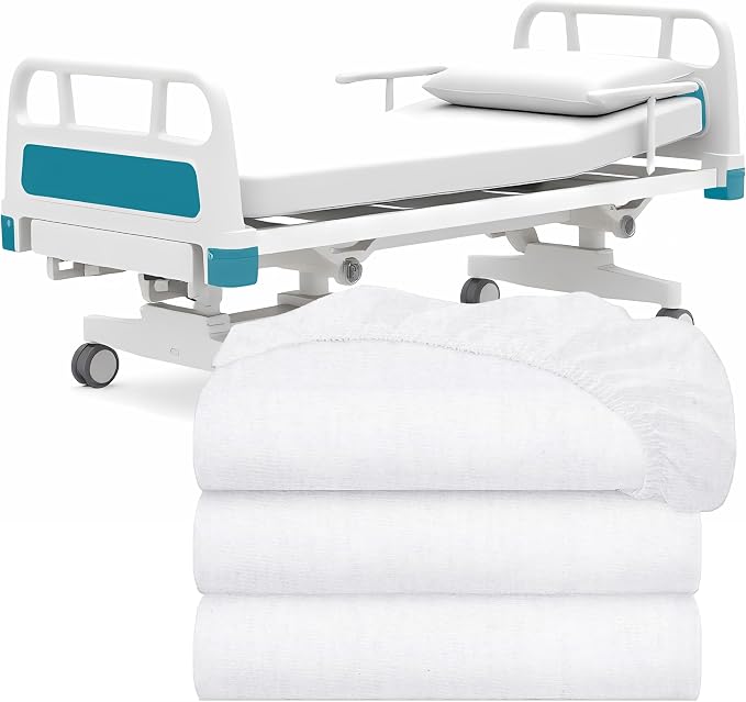White Classic Fitted Hospital Bed Sheets Set of 3, Cotton Fitted Sheet by WhiteClassic