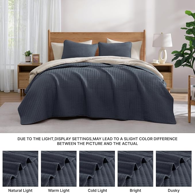 WRENSONGE Queen Quilt-3 Pieces Lightweight Bedspreads Blue Grey Queen Size - Image 7