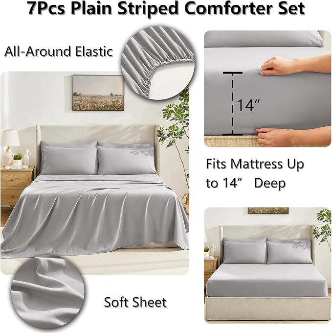 CozyLux King Size Comforter Set French Grey, 7 Pieces Bed in a Bag, All Season - Image 5