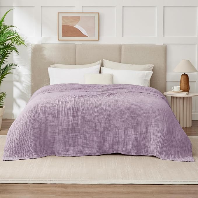 100% Cotton Muslin Blanket Twin XL 66" x 90", Breathable and Cooling Bed - Image 8