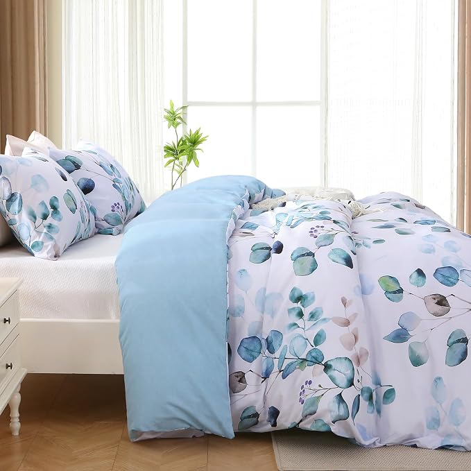 MUXHOMO Duvet Cover King Size, Reversible Floral Blue Duvet Cover Set - Image 4