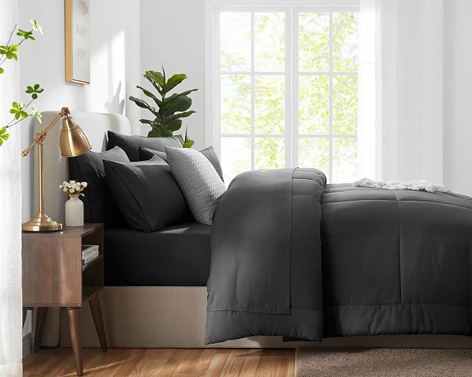 CozyLux Queen Comforter Set Dark Grey, 7 Pieces Bed in a Bag, Dark Gray - Image 9