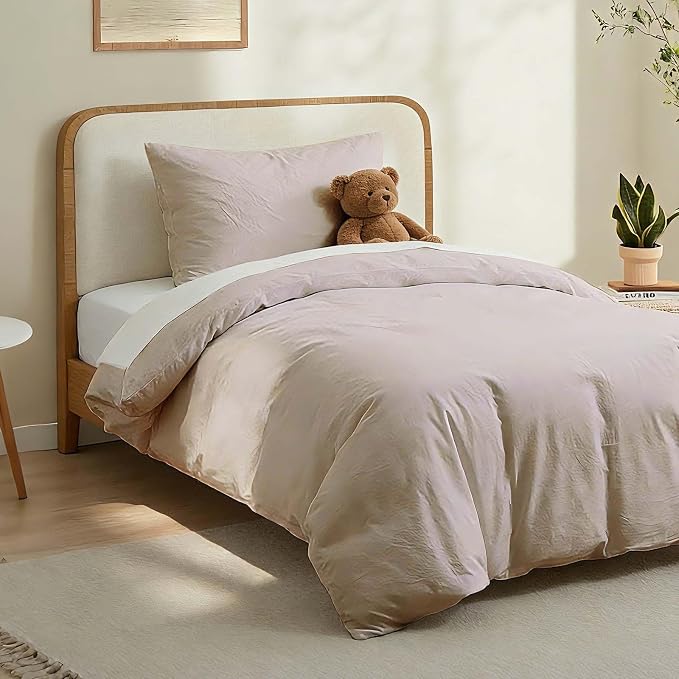 LOVQUE Linen Light Grey Duvet Cover Twin Size, 100% Washed Cotton Linen Like - Image 2