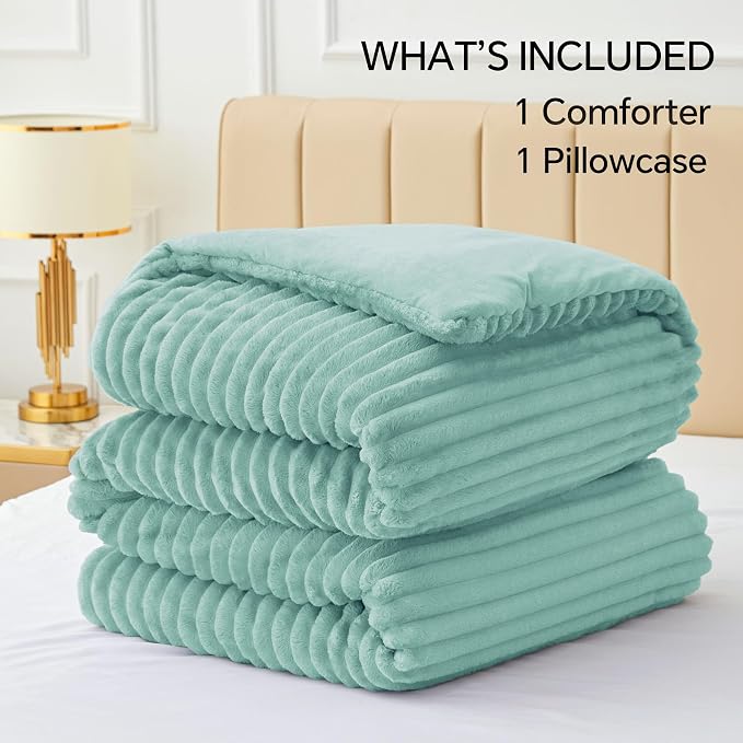BEDELITE Fleece Twin Comforter Set -Super Soft & Warm Fluffy Haze Blue Bedding - Image 6