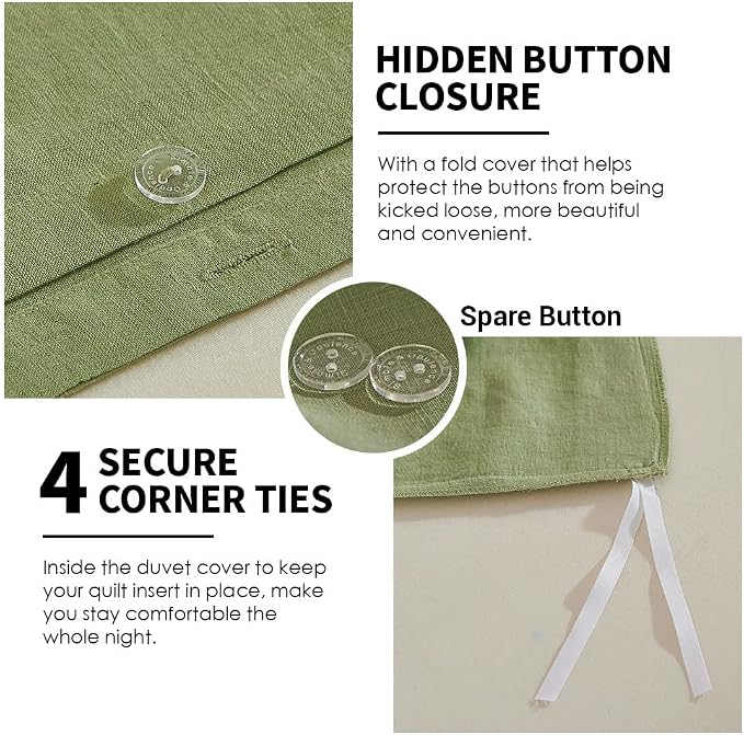 Simple&Opulence 100% Washed Linen Duvet Cover Set 5pcs Basic Style Natural - Image 3