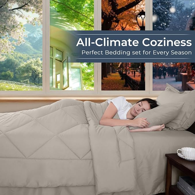 HEVUMYI Oatmeal King Comforter Set - Image 3