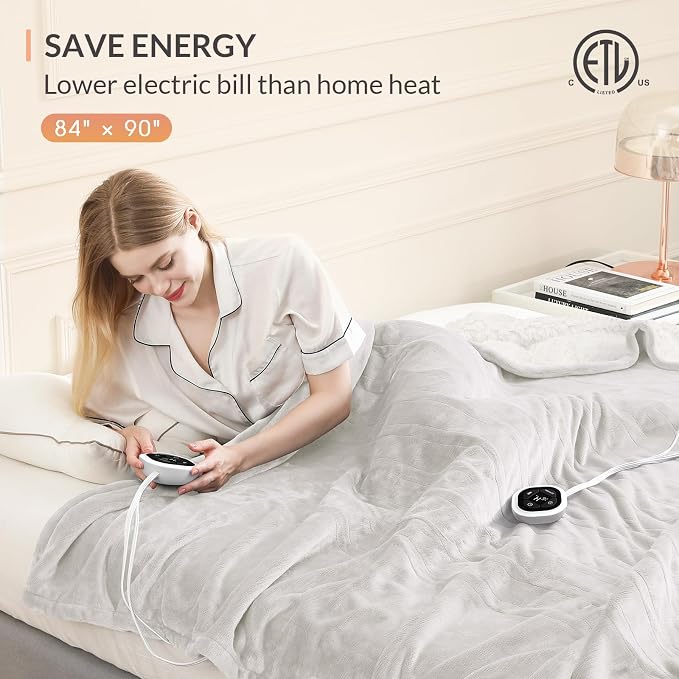 HOMLYNS LuxeHeat Heated Blanket Electric Blanket Queen Size, Soft Flannel - Image 6