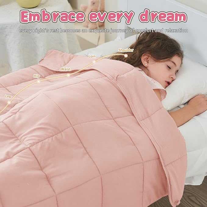 Pink Weighted Blanket Kids 10lbs, Twin Size Cooling Heavy Throw Blanket - Image 4