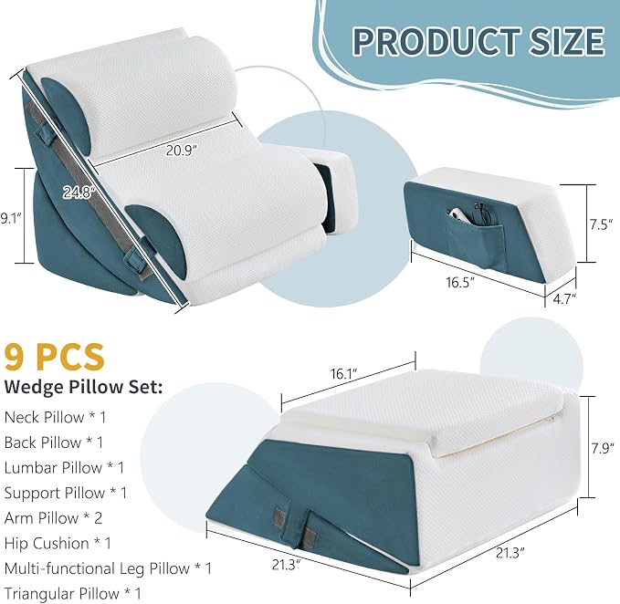 Yojoker 9PCS Orthopedic Bed Wedge Pillow Set - Image 2