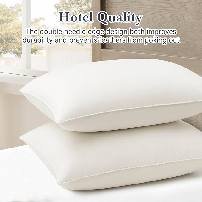 puredown® Goose Feather Down Pillows, 100% Organic Cotton Cover, Luxury Hotel - Image 6