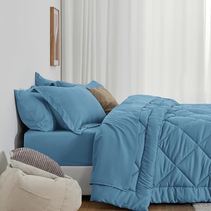 Love's cabin King Size Comforter Set Misty Blue, 7 Pieces King Bed in a Bag - Image 3