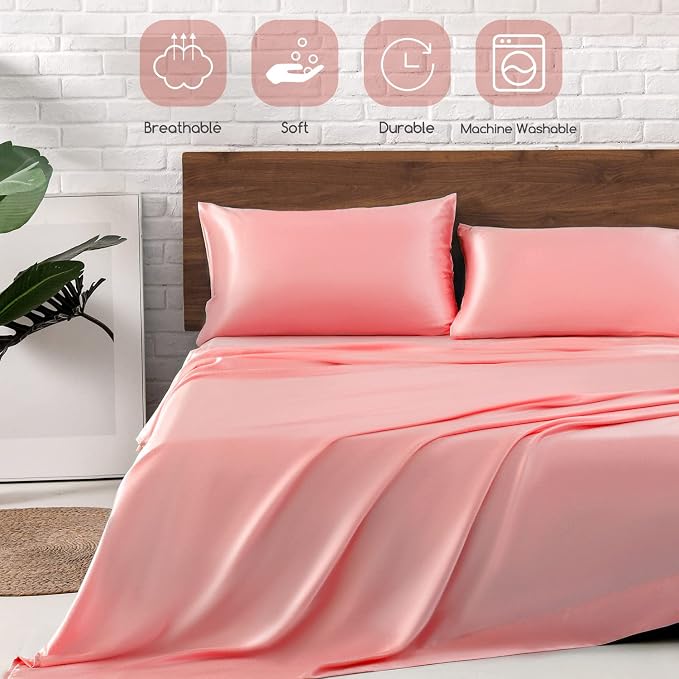 MR&HM Satin Bed Sheets, Twin XL Size Sheets Set - Image 5