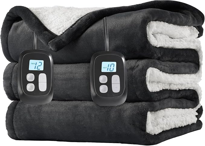 LaffyLo Electric Heated Blanket Queen Size 84 x 90, Dual Control, Fast Heating by LAFFYLO