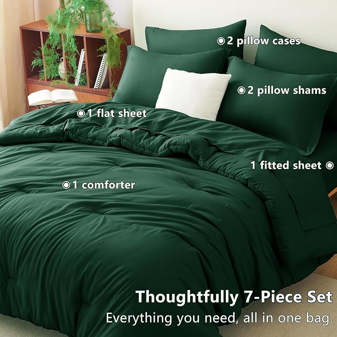 CozyLux Full Size Comforter Sets Emerald Green, 7 Pieces Bed in a Bag Full - Image 6
