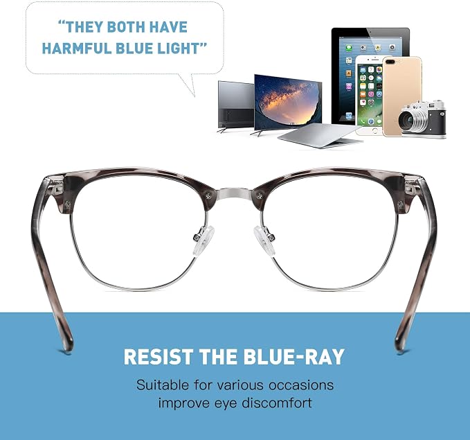Blue Light Blocking Glasses Vintage Half Frame UV Clear Lens Anti Eyestrain - Image 3