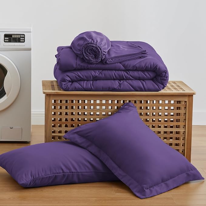Love's cabin Twin Comforter Set Purple, 5 Pieces Twin Bed in a Bag, All Season - Image 6