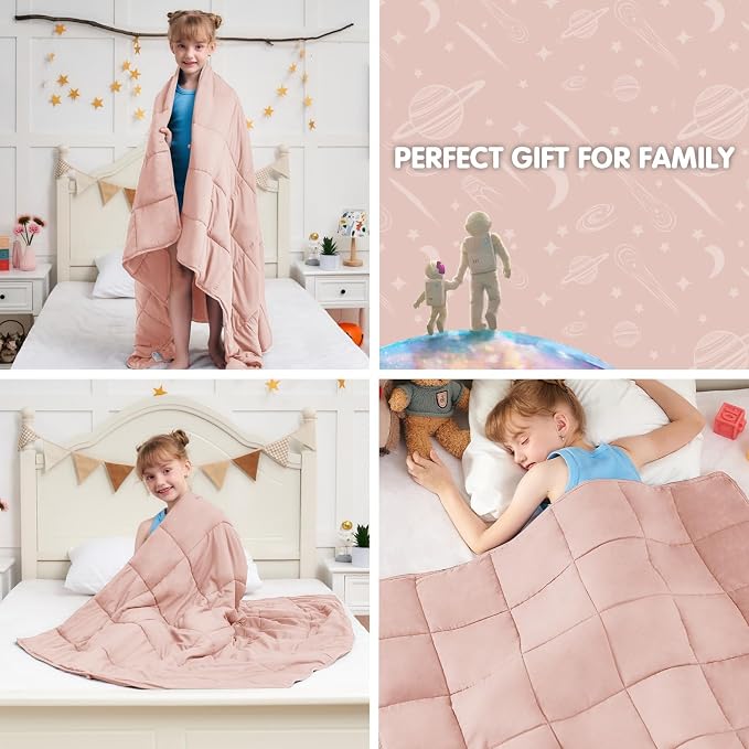 Pink Weighted Blanket Kids 10lbs, Twin Size Cooling Heavy Throw Blanket - Image 8