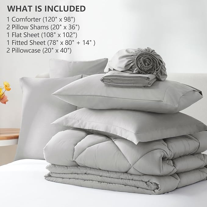 CozyLux Oversized King Comforter Set Light Grey, 7 Pieces Bed in a Bag - Image 6