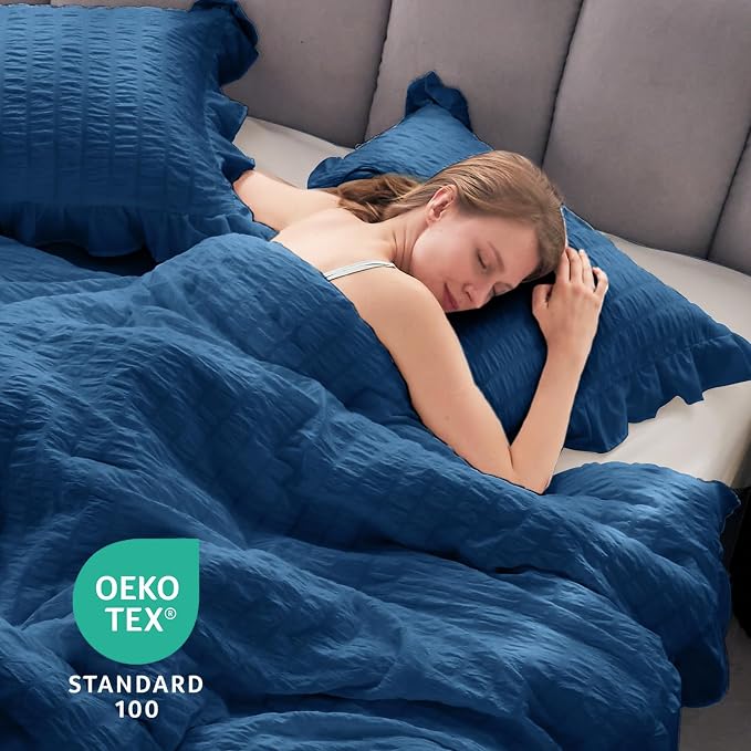 JOLLYVOGUE Teal Twin Size Comforter Set, 2 Pieces Seersucker Lightweight Fluffy - Image 6