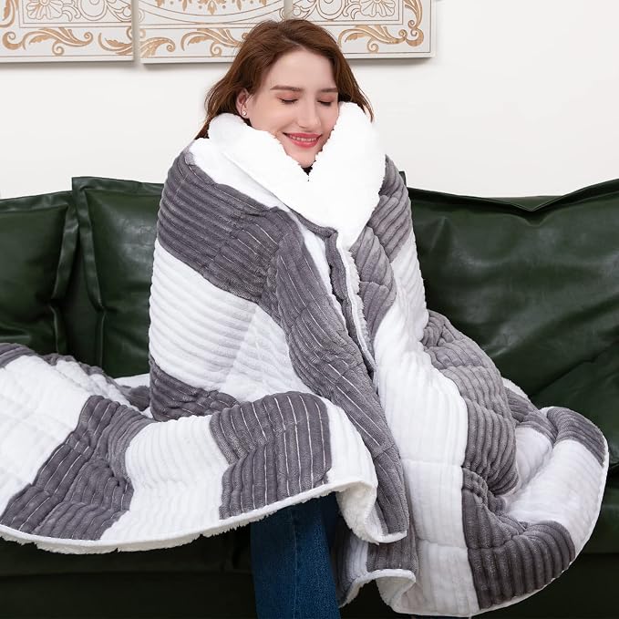 Sherpa Weighted Blanket for Adults 15lbs, Twin Full Size Fuzzy Heavy Throw - Image 7